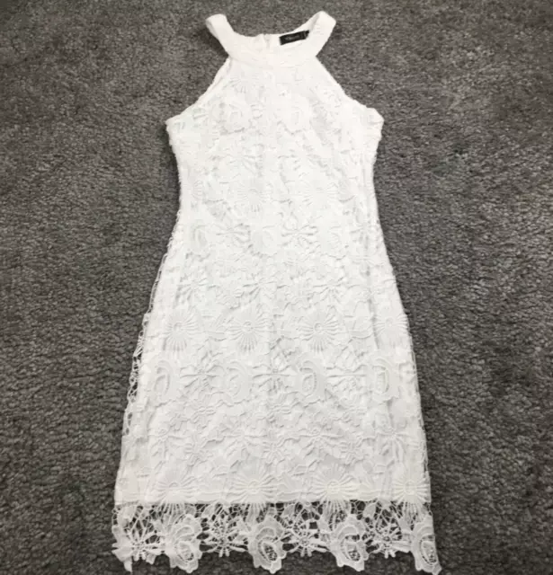 Yikomi Womens Crocheted Lace Dress Size 4 White Halter Neck Lined NWOT