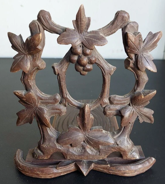 Bookslide. Dark, Hand Carved Wood,  Detailed Grapes / Vines Decoration. Partial