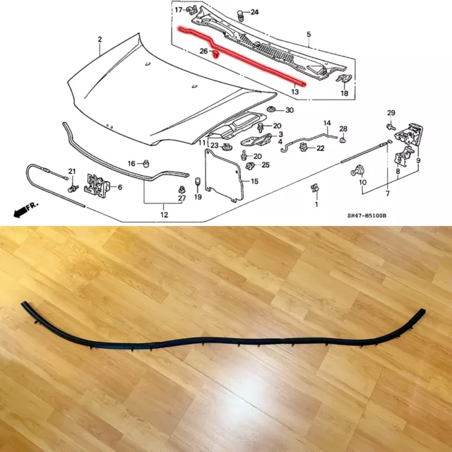 Hood to cowl weatherstrip rubber seal for Honda Civic EG Ferio 92-95