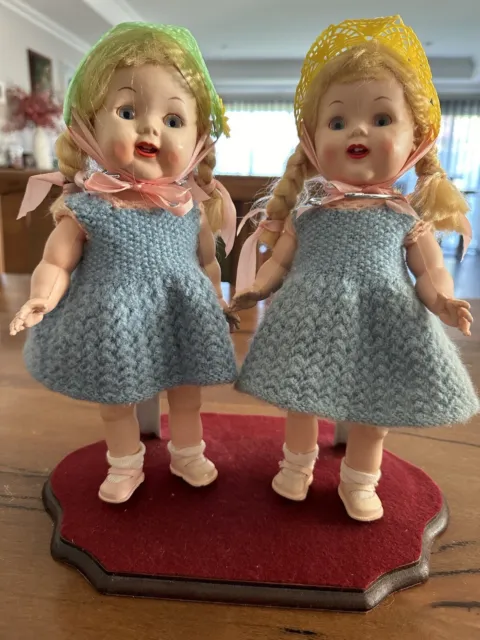 1950's English Roddy Twin Dolls w. Extra Clothes 11” Vintage Hard Plastic