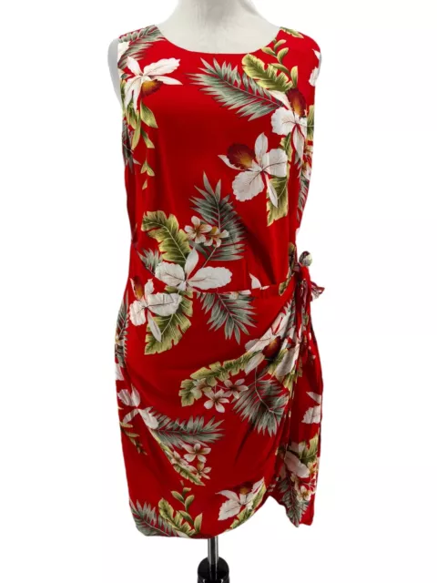 Two Palms Women's Orchid Red Sleeveless Hawaiian Sarong Wrap Dress Size Medium