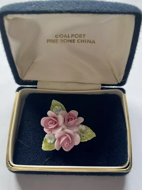 Vintage Coalport Fine Bone China Pink Roses Posy Flower Brooch - Original Box