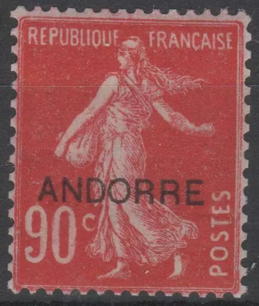 ANDORRE FRANCAIS STAMP TIMBRE N° 12 " SEMEUSE FOND PLEIN 90c ROUGE" NEUF xx LUXE