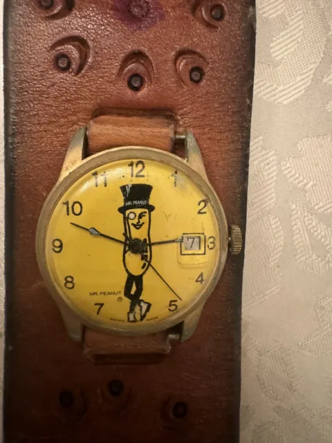 Vintage 1960's ~ Mr. Peanut Wind- Up  Swiss Calendar Watch Not Working