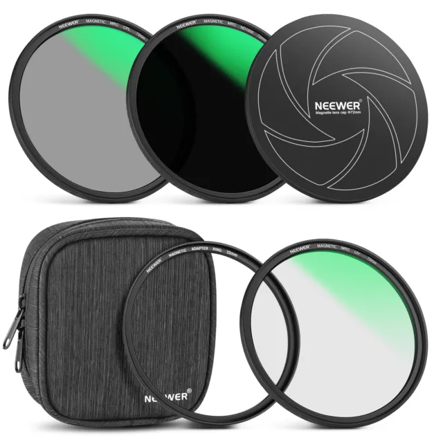 NEEWER 72mm Magnetic Lens Filter Kit， Neutral Density ND1000 & MCUV & CPL Filter