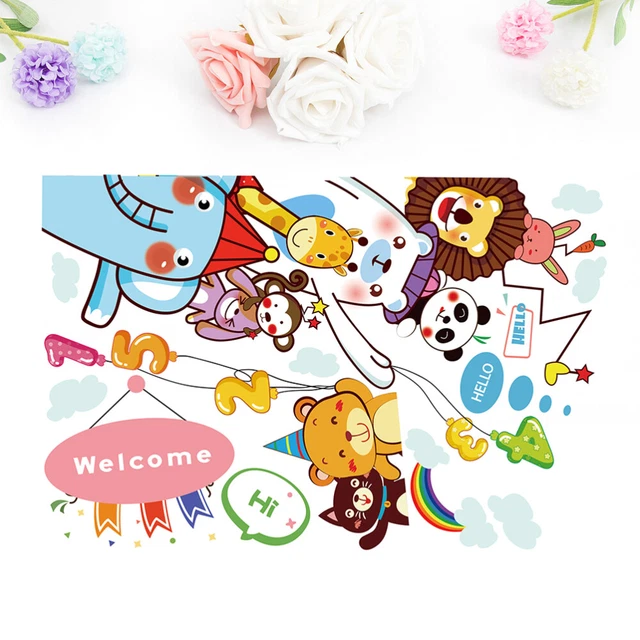 Mignon dessin animé animaux porte autocollant mur autocollant vinyle amovible