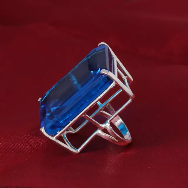 83 Karat Smaragdschliff Sterling 925 Silber Synthetisch Hell Blau Topas Ring für