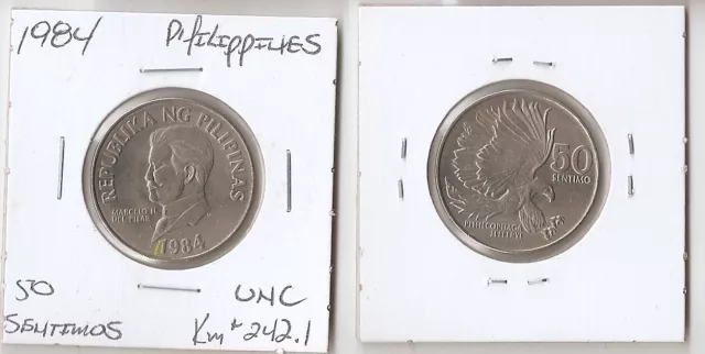 Philippines 50 SENTIMOS 1984 Eagle attacking UNC!!!