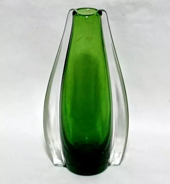 MCM Beautiful  Mystery Scandi Green Glass Vase No Mark Not Signed 7inches