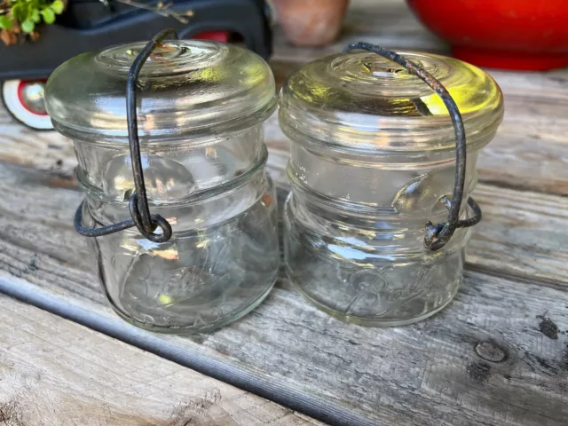 Vintage Ball Ideal Mason Clear Canning Jars Glass Wire Bail Half Pint Lot of 2