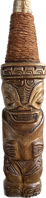 Hand Carved Tahitian Wooden Fish Bone Figure French Polynesia Tiki 3