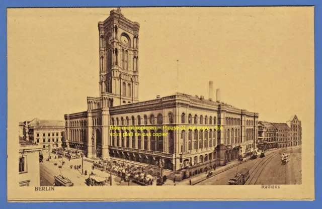 Hauptstadt BERLIN Rotes Rathaus Straßen-Cafés Straßenbahnen Pferdebahn um 1915