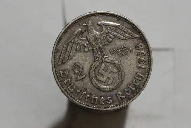 🧭 🇩🇪 Germany Third Reich 2 Reichsmark 1938 B Silver B52 #K5006