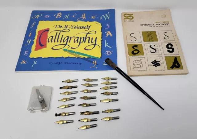 Vintage Speedball Dip Pens Nibs Text Books Calligraphy Lot