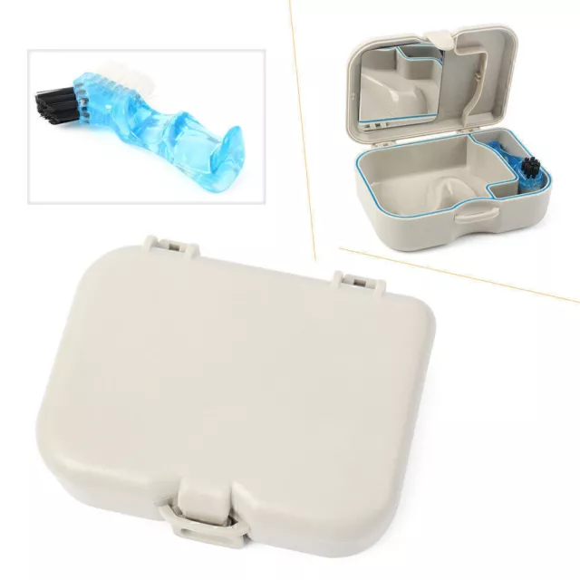 1x Denture Storage Box Case With Mirror and Clean Brush Dental Appliance