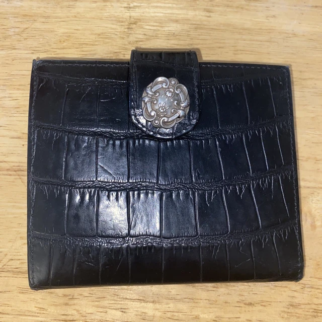 BRIGHTON Black Croc Embossed Leather Large Bifold Wallet/Clutch