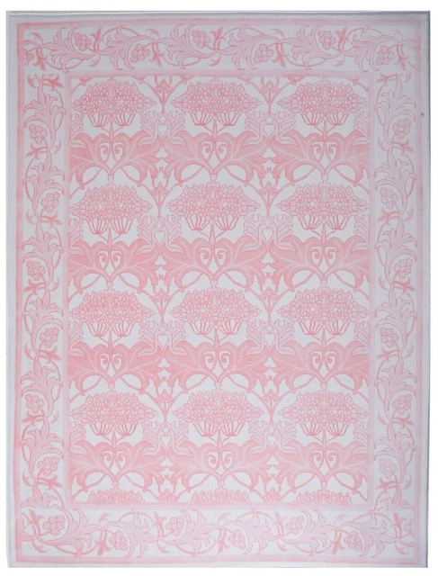 Modern Pink William Morris Washable Rug Built-in Padding (Multiple Sizes)