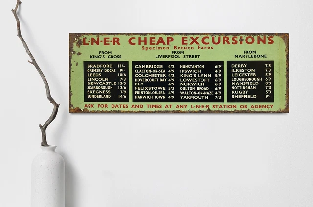 VINTAGE STYLE ENGLISH Railway LNER Timetable Station Sign £24.00 ...
