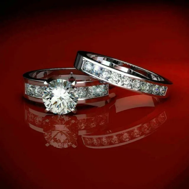 2.50ct Lab Created Diamond Wedding Bridal Ring Set 14K White Gold Plated