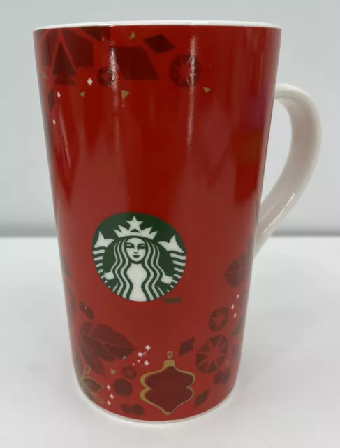 Starbucks Holiday 2013 Tall Christmas Coffee Mug Red Ornaments Holly 16 oz