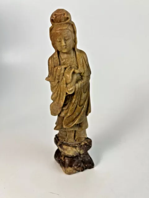 Vintage Chinese Hand Carved Soapstone Asian Woman Statue Figure Stone
