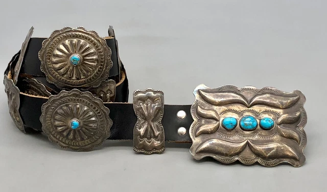 Vintage Sterling Silver and Turquoise Concho Belt Vintage Sterling Silver and Turquoise Concho Belt