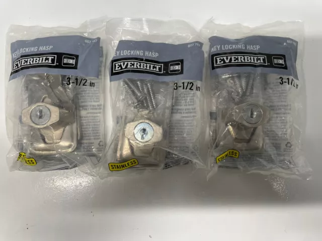 Lot Of 3 New Everbilt 3-1/2" Stainless Door Safety Latch Key Locking Hasp 607787