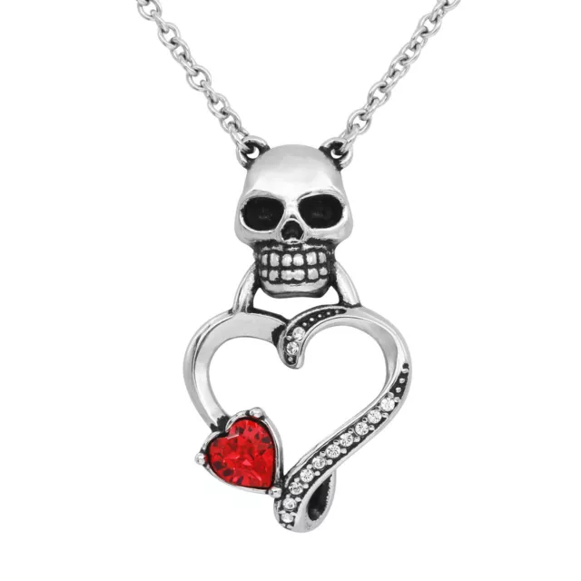 Skull Heart Necklace w Red heart Shape Swarovski crystal 17" - 19" by Controse