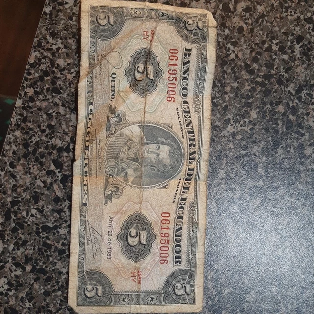 Ecuador authentic FIVE SUCRE BILL 1983 paper money