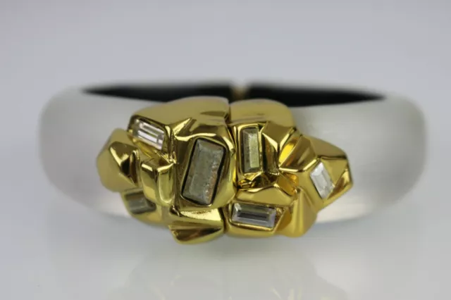 Alexis Bittar Gold-tone Rock Motif Hinged Lucite Bangle Bracelet 3