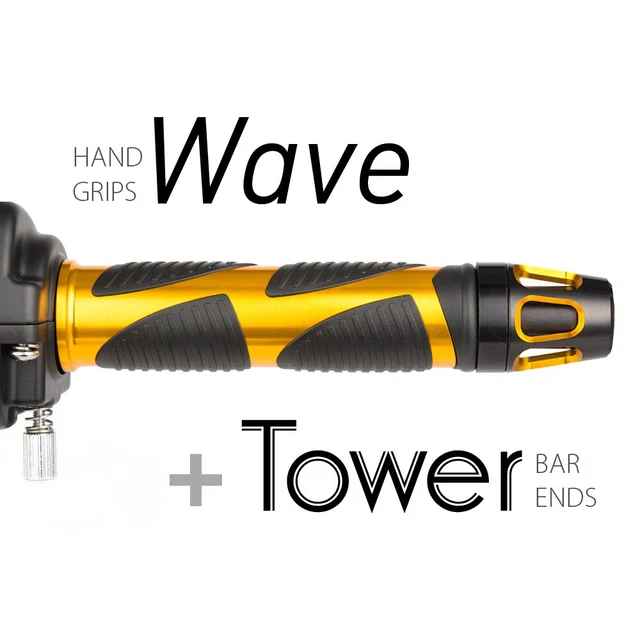 KiWAV Motorcycle Wave grips Gold with Tower Bar Ends Gold/Black
