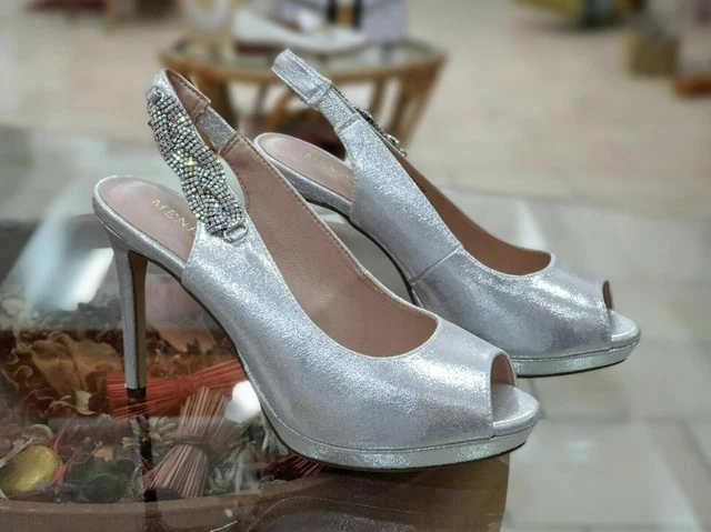 Sandali Donna Menbur 23172 Silver Cerimonia  Scarpe Da Matrimonio Con Tacco