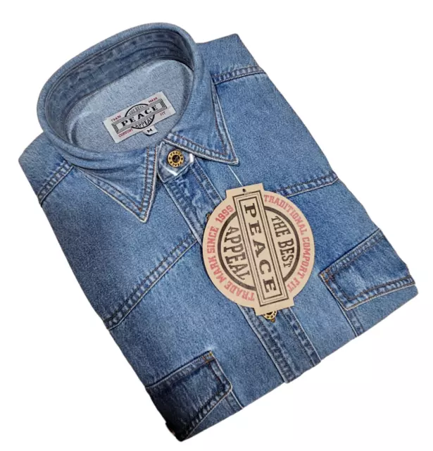 Camicia Uomo Manica Lunga Denim Jeans Slavato Taglia  M Manica Lunga