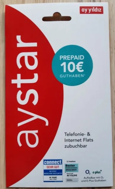 Ay Yildiz Aktiv Sim Karte Ano Ready Prepaid 10€ Guthaben O2 +49 German Number