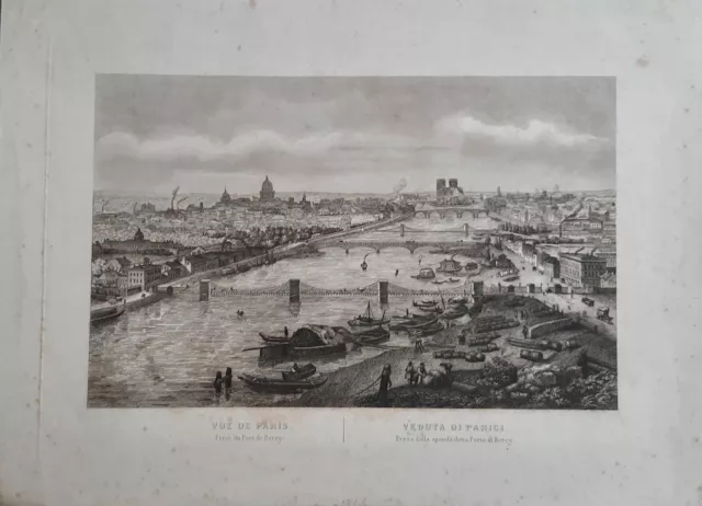 View of Paris taken from the port of Bercy 19th century steel engraving