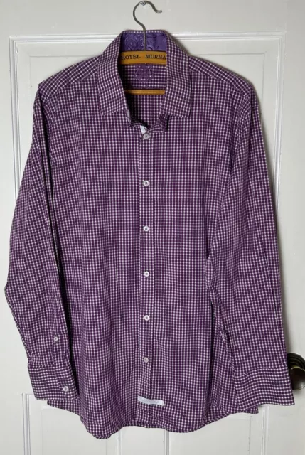 English Laundry  Purple Check Dress Shirt~mens 17"/ XL, Brocade FlipCuff