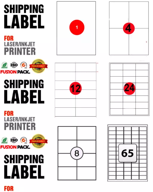 A4 Self Adhesive Labels Inkjet Laser Sticker Mailing Address 1-65 per sheet