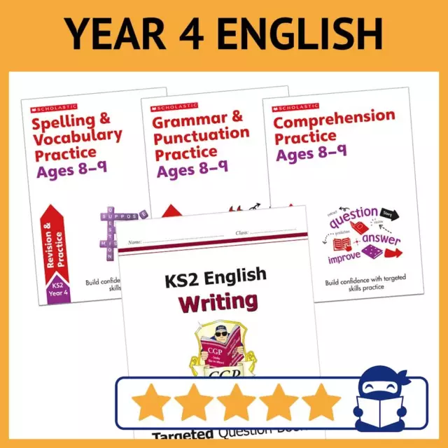 Year 4 English Workbooks for 2024 - Books Bundle for Ages 8-9 with Answers - NEW