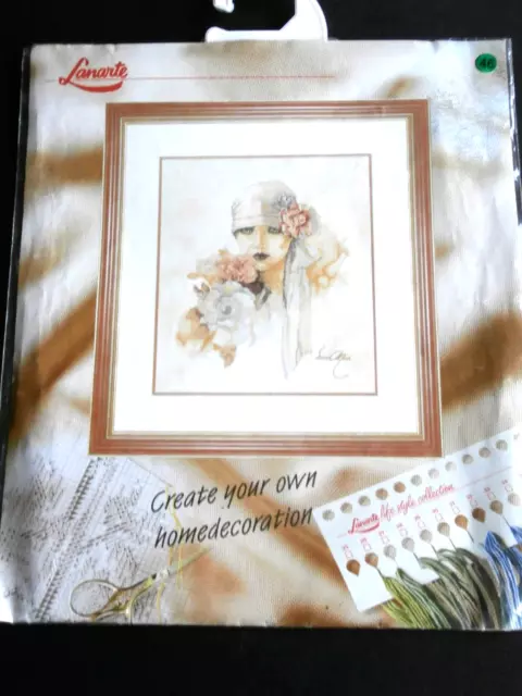 Lanarte counted cross stitch kit Sara Moon 34330 very neatly started  - rare OOP