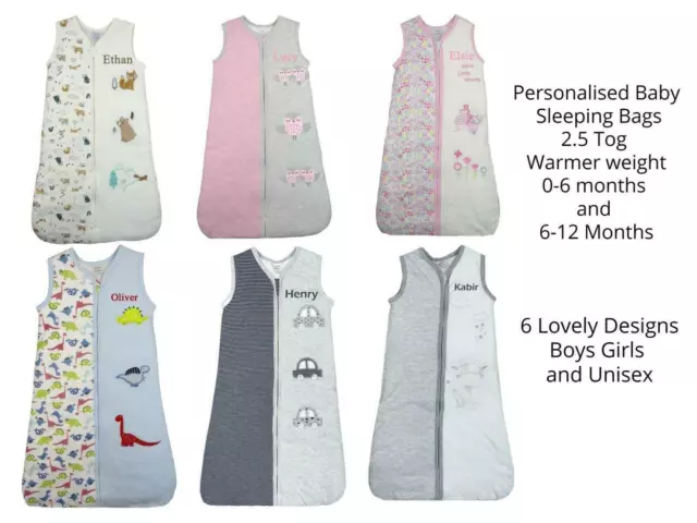 Baby Sleeping Bags PERSONALISED  2.5 Tog 0-6 and 6-18 Months Boys Girls Unisex