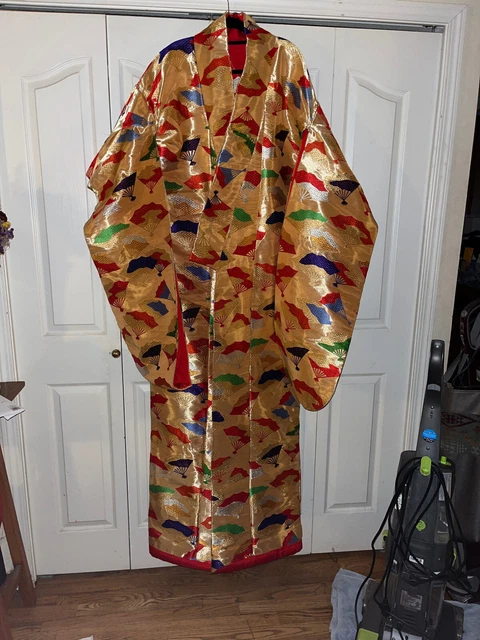 Uchikake Irouchikake Bride Gold Wedding Costume Kimono Imperial Orange Gold Fans