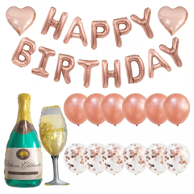 Rose Gold Happy Birthday Banner 51.18in Heart Foil Balloons  Women