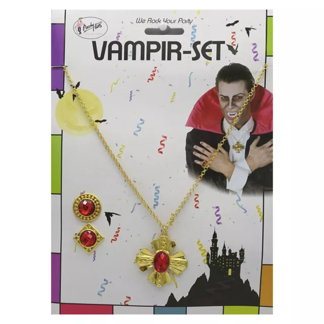 Vampir Halskette & Ringe / Halloween Dracula Mittelalter Gothic Kostüm Schmuck