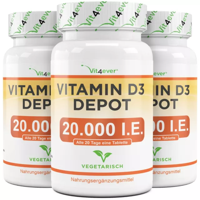 3x Vitamin D3 20.000 I.E. = 720 Tabletten Hochdosiert mit 20000 IU IE Vitamin D3