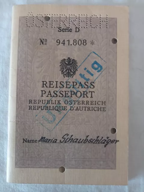 alter Reisepass Österreich ausgestellt v. BH Gmunden in OÖ. 1965,ungültig(A8971)