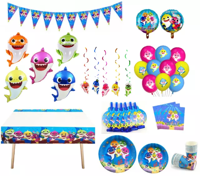 Baby Hai Thema Ballon Teller Tassen Wirbel Banner Kinder Geburtstag Party Dekoration