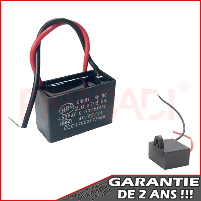Condensateur Moteur CBB60 2µF 450V à Cosse - Démarrage Permanent, Neuf