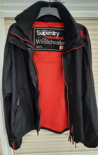 Men's XXL / 2XL Superdry Black Windcheater Jacket with Red trim. Good Cond.