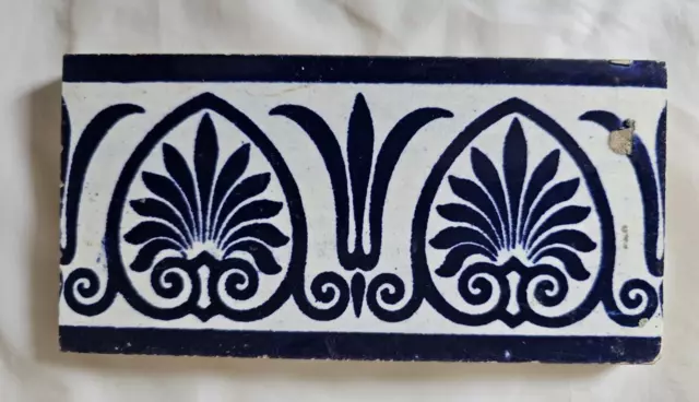 CHARMING ANTIQUE 6 X 3 INCH BORDER TILE blue & white classical design