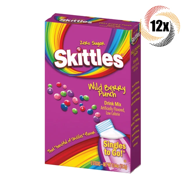 12x Packs Skittles Singles To Go Wild Berry Punch Drink Mix 6 Packets Each .54oz